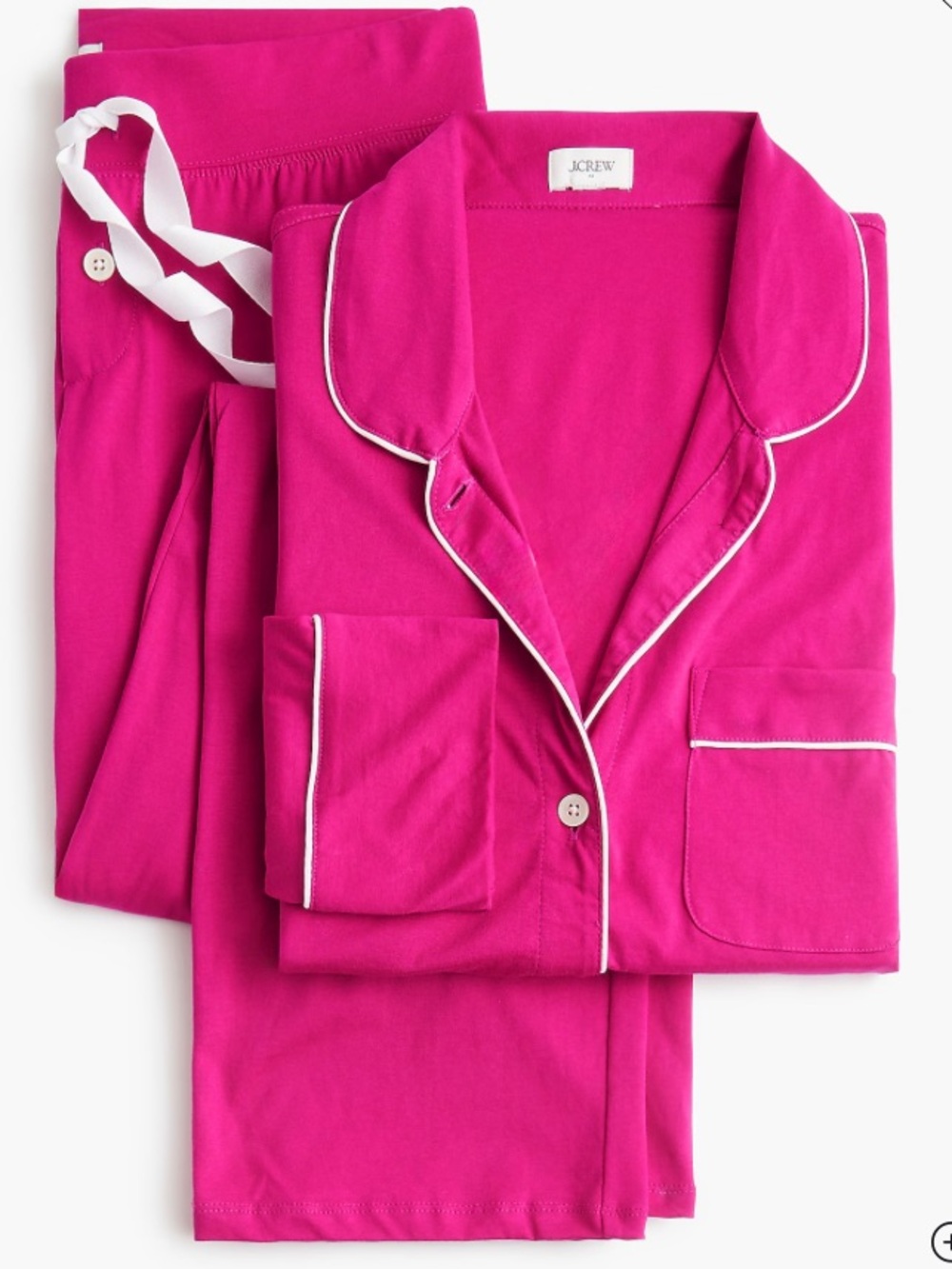 NWT J Crew Long-sleeve knit top and pant pajama set (Brilliant Berry) Size Small